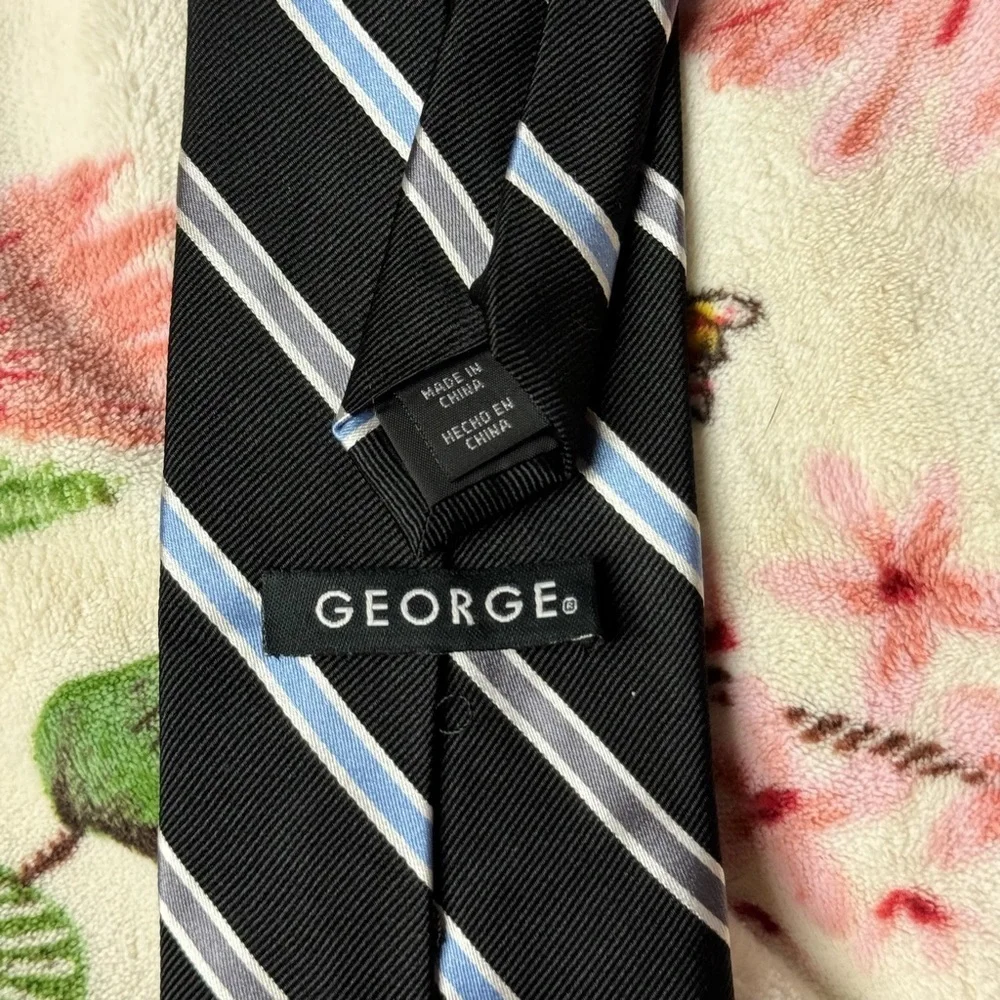 George Black Tie with Blue and White Stripes - Picture 2 of 2